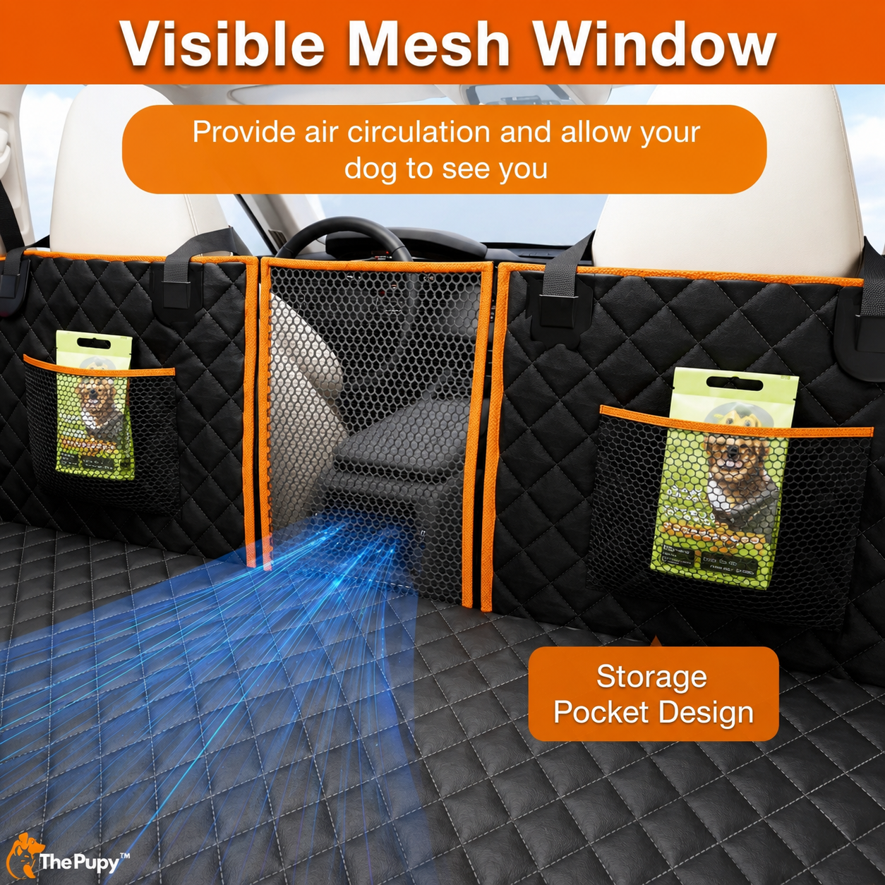dog car seat covers mesh window storage pocket vehicle seat cover for dogs air circulation - The Pupy