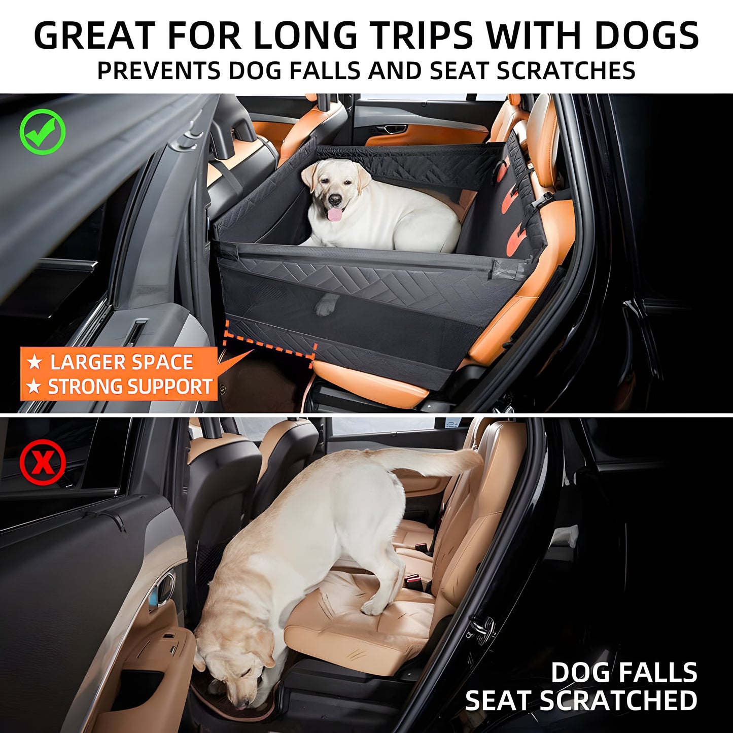 Single Pet seat cover in a car with a dog inside, preventing falls and seat scratches. - The Pupy